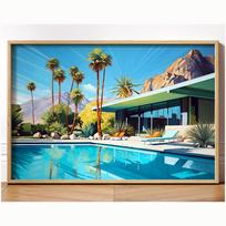 Mid Century Palm Springs House Prints Modern Cubist Abstract Architecture Art Print Poster Retro Wall Art Canvas Painting Decor 21X30CMNo Framed