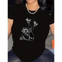 Cotton Short Sleeve T-Shirt with Roller Skating Design, Lightweight and Durable, Perfect for Casual Wear at Home or Restaurant, S juoda