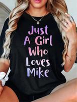 Humorous Mike Fan T-Shirt for Men - Personalized Gift for Her - Black Tee Featuring Pink And Purple Text - Soft Fabric That Resists Shrinking S