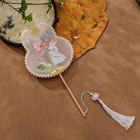 Handheld Chinese Style Embroidery Fan Rabbit Shaped Dance Fan Hanfu Fan  Stage Performance Style A