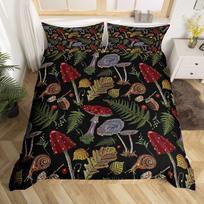 Mushroom Duvet Cover Set Burgundy Plant Fallen Leaves Bedding Set 2/3pcs For Kids Snail Print King Size Soft Comforter Cover EU single(135x200cm)