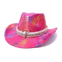 Colored Western Cowboy Hat Men'S And Women'S Versatile Jazz Hat Holiday Party Party Top Hat M（56-58cm） rožinė raudona spalva