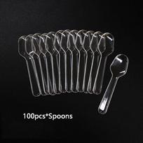 100 vnt. Mini ledų šaukštelis 7,5*2cm Plastikinis vienkartinis desertinis kaušelis Vakarėlio stalo įrankiai Virtuvės priedai Įrankis black