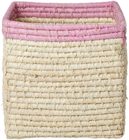 Rice Ryžių krepšelis be rankenų, natūralus, su švelniai rožiniu kraštu – 20 cm x 20 cm x 20 cm – natūralus su švelniai rožiniu kraštu