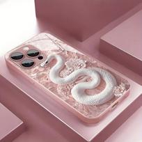 White Snake Pattern Pink Metallic Paint Glass Hard Phone Case For iPhone 17 Pro Max 16 Plus 15 14 13 12 11 Pro 16E 17Air Cover iPhone 15 Pro