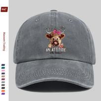 pc Highland Cow Print Trucker Hat with TongueOut Design  Adjustable Buckle Strap Vintage Washed Suitable for for Homecoming 1pc