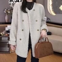 Žieminė elegantiška tvido kailinė striukė moterims Laisva dvieiliė Slim Fit striukė Oversized M abrikosas