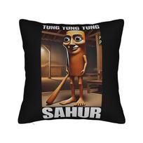 Tung Tung Tung Sahur  Square Pillow Case Italian Brainrot  Cushion Cover Funny Zipper Decorative Pillowcase for Home 18 40x40cm