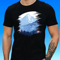 T-Shirt Herren Kirschblüten Berg Motiv Baumwolle Größe S bis 5XL XL