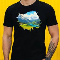 T-Shirt Herren Landschaft Alpen Berge Motiv Baumwolle Größe S bis 5XL XL