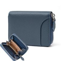 Genuine Leather Men Short Wallet RFID Blocking Protection Credit Cards Holder  Student mėlyna