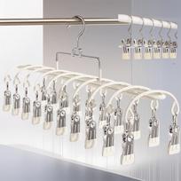 A Stainless Steel Sock Drying Rack with 25 Clips, Suitable for Students' Dorms And Home Balconies, Designed to Prevent Wind gray