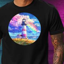 T-Shirt Herren Regenbogen Leuchtturm Motiv Baumwolle Größe XS bis 5XL XXXXL