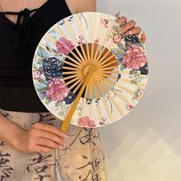Bamboo Handle Folding Hand Fan Round Hand Circular Fan Portable Chinese Fans  Summer Decor Style B