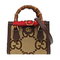 [Pre-Owned] Diana Bamboo Double G Logo Canvas And Leather Tote Bag - Very Good #WRNP0U ONE SIZE