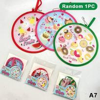 Foldable Round Hand Fan Colorful Cartoon Prints Portable Hanging Chain Compact Cooling Fan for Summer Picnic Family Outing A7