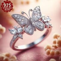 925Silver forest-style light luxury double butterfly ring for women, light luxury niche design ins The Korean-style minimalist ring is a perfect 8