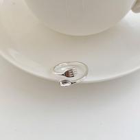 Panjbj   Silve Spoon Shape Ring For Women Creativity Design Flower Pendant Jewelry Party Gift Dropshipping
