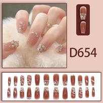 24Pcs Coffin Press On Nail Autumn Winter False Nails Glitter Diamond Stick On Nails French Nail Art one size