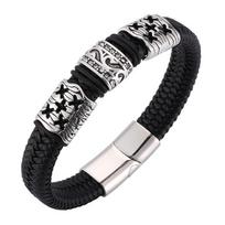 Men Bracelets Braided Leather Stainless Steel Small Adorn Charms Cuff Bracelets Bangles Punk Jewelry Gift 165mm