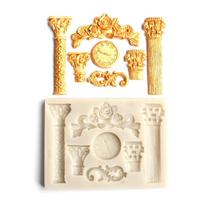 3D Romėniškų kolonų silikoninė torto forma, Fondanto torto dekoravimo įrankiai, Sugarcraft, Laikrodis, Gėlė, Šokoladas, Gumpaste forma