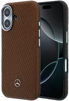 Mercedes PU Leather Wood Semi Wrap MagSafe dėklas skirtas Apple iPhone 17 Camel