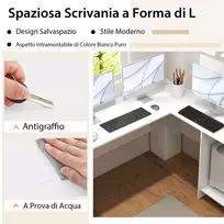 Costway L formos kompiuterio stalas 130x130cm balta