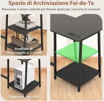 Costway L formos kampinis stalas su lizdais ir USB 120x120 cm juodas spalvos