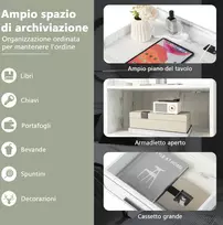 Costway LED naktinis staliukas su 2 USB, baltas spalvos