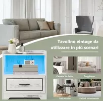 Costway 2 naktinių spintelių rinkinys su LED apšvietimu, USB ir Type-C įkrovimo stotele, judesio jutikliu, balta