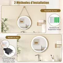 Costway Apvalus vonios veidrodis 60 cm su LED apšvietimu