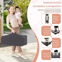 Costway 4-in-1 kelioninė lovelė su čiužiniu, sulankstoma, rožinė gėlės