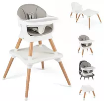 Costway 9-in-1 aukštas kėdė su nuimamu padėklu, buko mediena, pilka