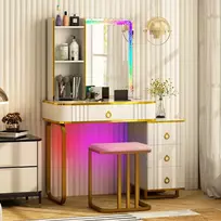 Costway Balta LED makiažo stalas komplektas su 7+7 LED režimais