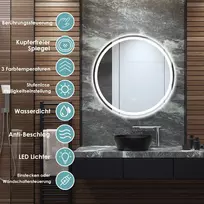 Costway LED apšviestas apvalios vonios veidrodis 60 cm