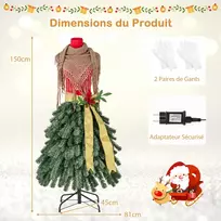 Costway 150cm Apšviestas Dirbtinės Kalėdinės Eglutės Manekeno Sijono Formos 248 Šakos 100 Šiltų Baltų LED Šviesų