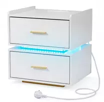 Costway Naktinis staliukas su LED ir įkrovimo stotele, 2 stalčiai, baltas