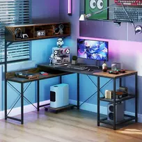 Promotion L formos kompiuterio stalas su maitinimo lizdais ir CPU laikikliu, ruda
