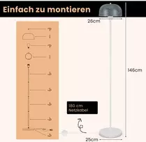 Costway 146 cm grindinis šviestuvas su kojiniu jungikliu E27