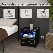 Costway 2 naktinių spintelių rinkinys su LED apšvietimu, USB ir Type-C įkrovimo stotele, judesio jutikliu, juodos spalvos