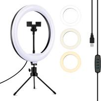 Ring Light with Stand, 10 Inch Ringlight with Tripod Stand and Phone Holder, LED Circle Lights for Video Recording, Live Stream, Makeup 10Inch white