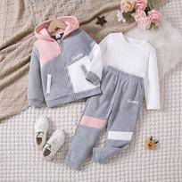 Autumn and Winter Girls' Hooded Sweatshirt Three-piece Set Children's Winter Suit Girls' Plus Fleece Sweatshirt Suit One Piece Wholesale 104cm4Y pilka