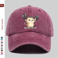 pc pcs Adjustable Cat Weightlifting Print Trucker Cap  Lightweight Washed Baseball Hat with Buckle Closure Suitable for Dati 1pc