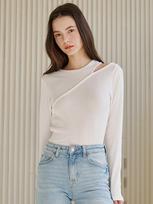 Nub Cutout Asymmetrical Longsleeve T-Shirt - Ivory
