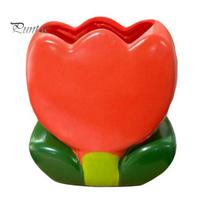Desktop Storage for Eyebrow Pencils Tulip Makeup Brush Holder, Resin Cosmetic Organizer Vanity Desk, Cute Flower Pen Aesthetic Ornament Cup raudona