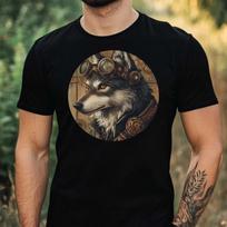 T-Shirt Herren Steampunk Wolf Motiv Baumwolle Größe XS bis 5XL XXXXL