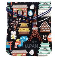 Kyosuke Japan-made drawstring bag Mount Fuji Tokyo Tower Kyoto cute Hello Nippon approximately 24.520cm overseas souvenir black