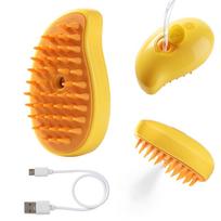 3-in-1 One-Button Luxury Hair Remover Pet Comb Brush Steamy Silicone Plastic Eco-Friendly Massage Rechargeable Stocked Dog (Yellow,12*7*6CM) geltona