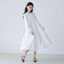Girls Loose Long Sleeve Solid Cake Long Dress Casual Big Kid Girls Parent Child Dress 130cm balta