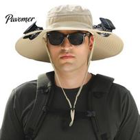 UV Protection Fan Hat Men Fisherman with 2 Solar Large Brim Windproof Strap USB Charging Dual Fans Outdoor Anti-UV Sunlight Quick Dry Great